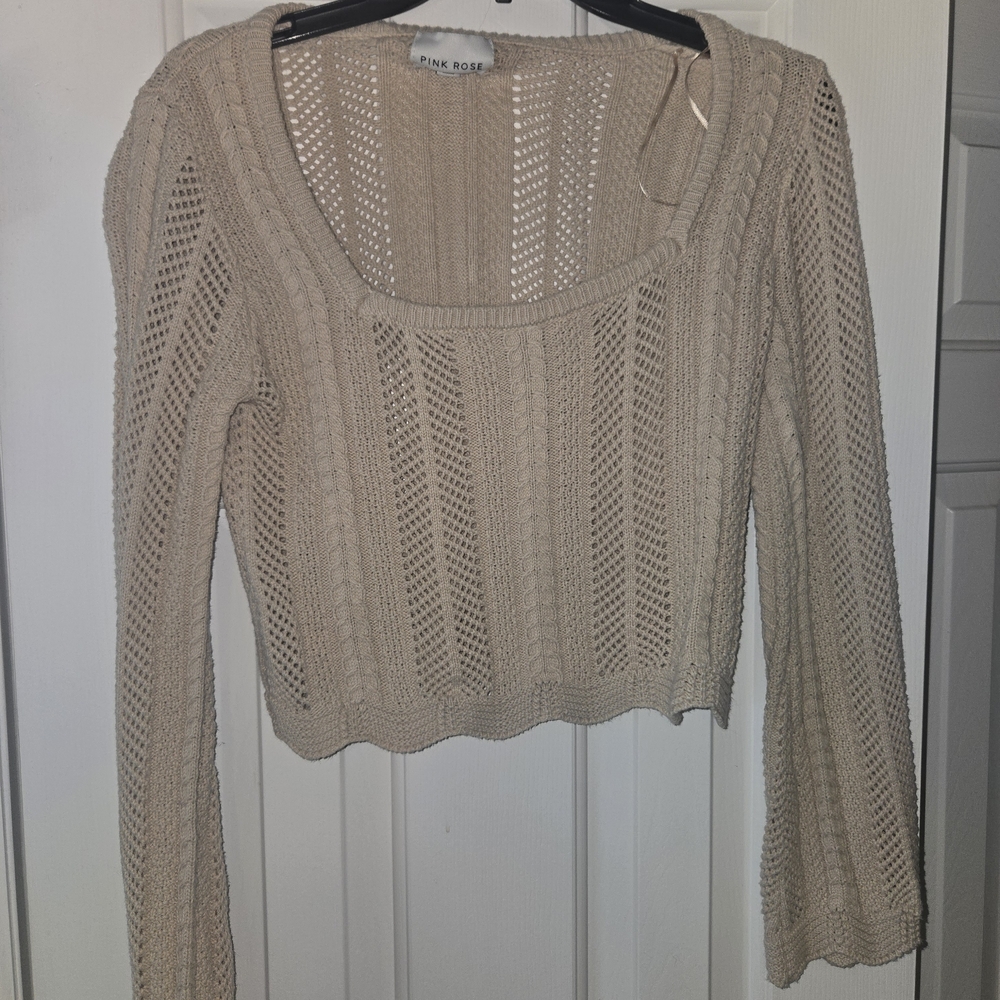 Pink Rose Women's Beige Knit Long Sleeve Top